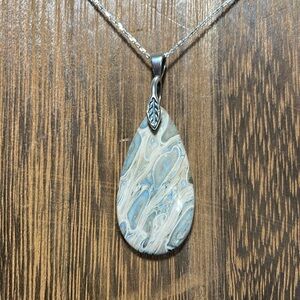 Gemstone leaf sterling silver necklace.